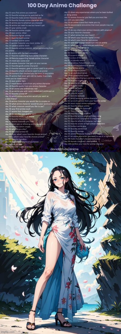 day 7 (btw that's nico robin from one piece | image tagged in 100 day anime challenge | made w/ Imgflip meme maker