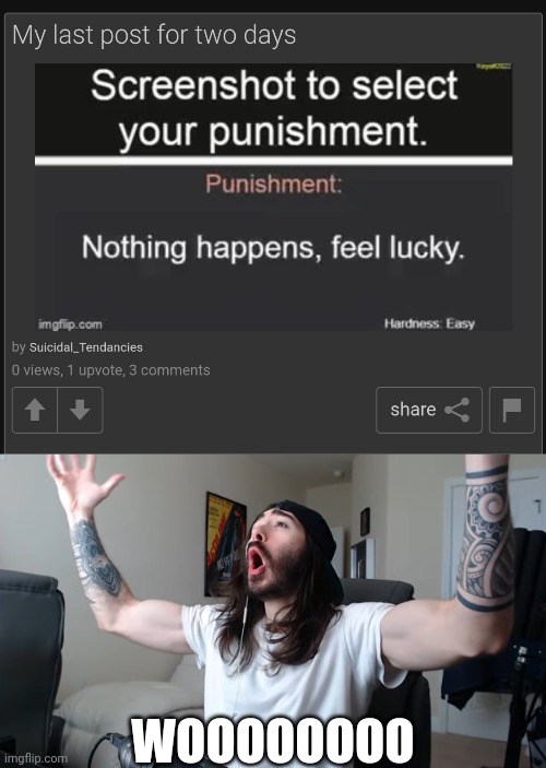 WOOOOOOOO | image tagged in moist critikal screaming | made w/ Imgflip meme maker