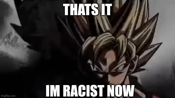 GET ON THE GROUND STOP RESISTING | THATS IT; IM RACIST NOW | image tagged in goku staring | made w/ Imgflip meme maker
