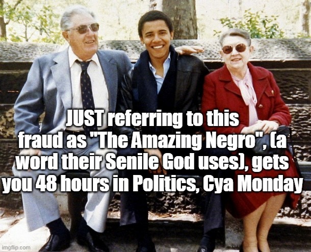 A heads up | JUST referring to this fraud as "The Amazing Negro", (a word their Senile God uses), gets you 48 hours in Politics, Cya Monday | image tagged in politics comment | made w/ Imgflip meme maker