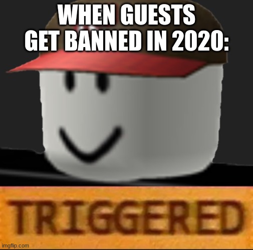 how roblox guest is gone: | WHEN GUESTS GET BANNED IN 2020: | image tagged in roblox triggered | made w/ Imgflip meme maker