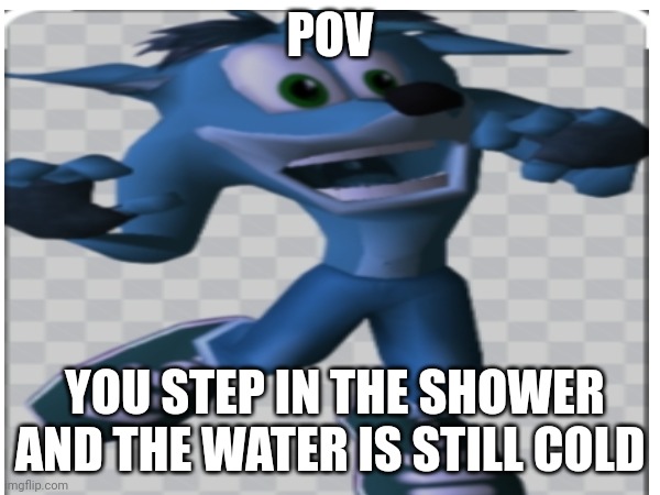 Brrrrr | POV; YOU STEP IN THE SHOWER AND THE WATER IS STILL COLD | image tagged in crash bandicoot | made w/ Imgflip meme maker
