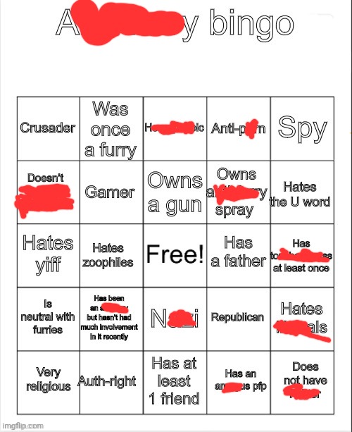 I censored random words in some bingo that an 9 year old made, furries are actually good except for mixed. | image tagged in anti-furry bingo | made w/ Imgflip meme maker
