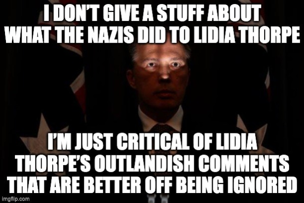 Diaper Dutton doesn’t show any support towards Lidia Thorpe after facing death threats from a Neo-Nazi | image tagged in shadowed peter dutton,lidia thorpe,neo-nazis,death threats,auspol | made w/ Imgflip meme maker