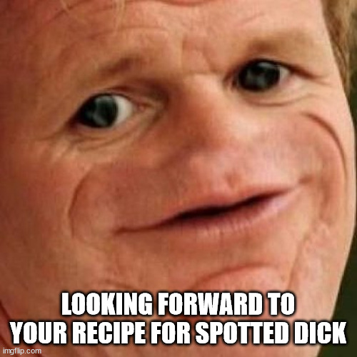 SOSIG | LOOKING FORWARD TO YOUR RECIPE FOR SPOTTED DICK | image tagged in sosig | made w/ Imgflip meme maker