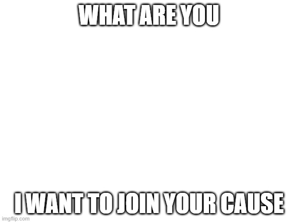 WHAT ARE YOU; I WANT TO JOIN YOUR CAUSE | made w/ Imgflip meme maker