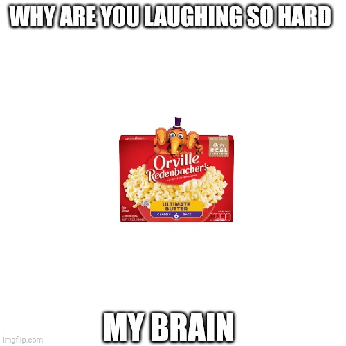 Orville Popcorn | WHY ARE YOU LAUGHING SO HARD; MY BRAIN | made w/ Imgflip meme maker