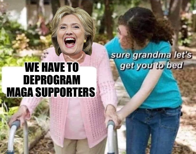 Sure grandma | WE HAVE TO DEPROGRAM MAGA SUPPORTERS | image tagged in sure grandma,hillary clinton,maga | made w/ Imgflip meme maker