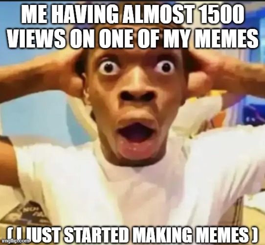 WHAAAAAAAAA | ME HAVING ALMOST 1500 VIEWS ON ONE OF MY MEMES; ( I JUST STARTED MAKING MEMES ) | image tagged in surprised black guy,my honest reaction | made w/ Imgflip meme maker