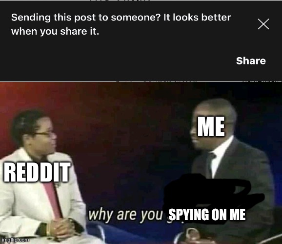 Why are you gay? | ME; REDDIT; SPYING ON ME | image tagged in why are you gay | made w/ Imgflip meme maker