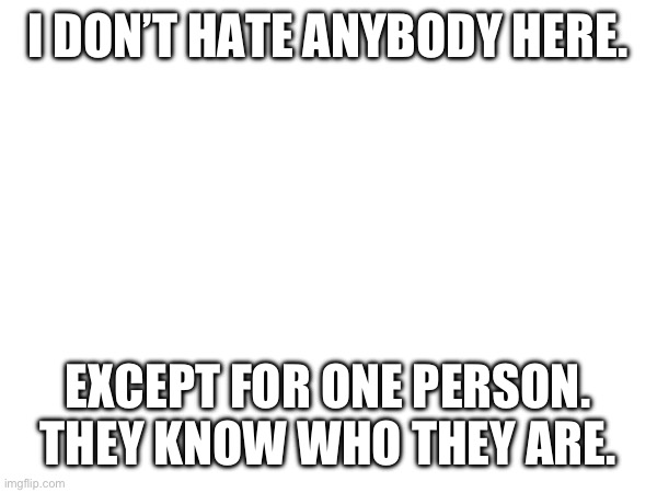 The last part is /J, of course | I DON’T HATE ANYBODY HERE. EXCEPT FOR ONE PERSON. THEY KNOW WHO THEY ARE. | made w/ Imgflip meme maker