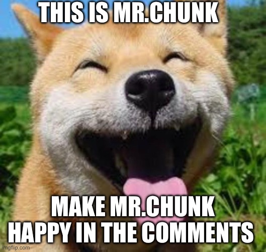 Happy Doge | THIS IS MR.CHUNK; MAKE MR.CHUNK HAPPY IN THE COMMENTS | image tagged in happy doge | made w/ Imgflip meme maker