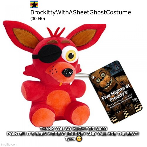 TYSM ?? | THANK YOU SO MUCH FOR 30000 POINTS!!! IT’S BEEN A GREAT JOURNEY AND YALL ARE THE BEST! 
Tysm 🥺 | image tagged in foxy s existential crisis funko plushie,fnaf,five nights at freddys | made w/ Imgflip meme maker