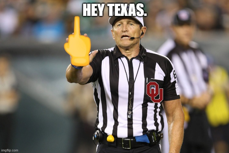 Stupid refs costing Texas the Game. | HEY TEXAS. | image tagged in ed hochuli fallacy referee,oklahoma | made w/ Imgflip meme maker