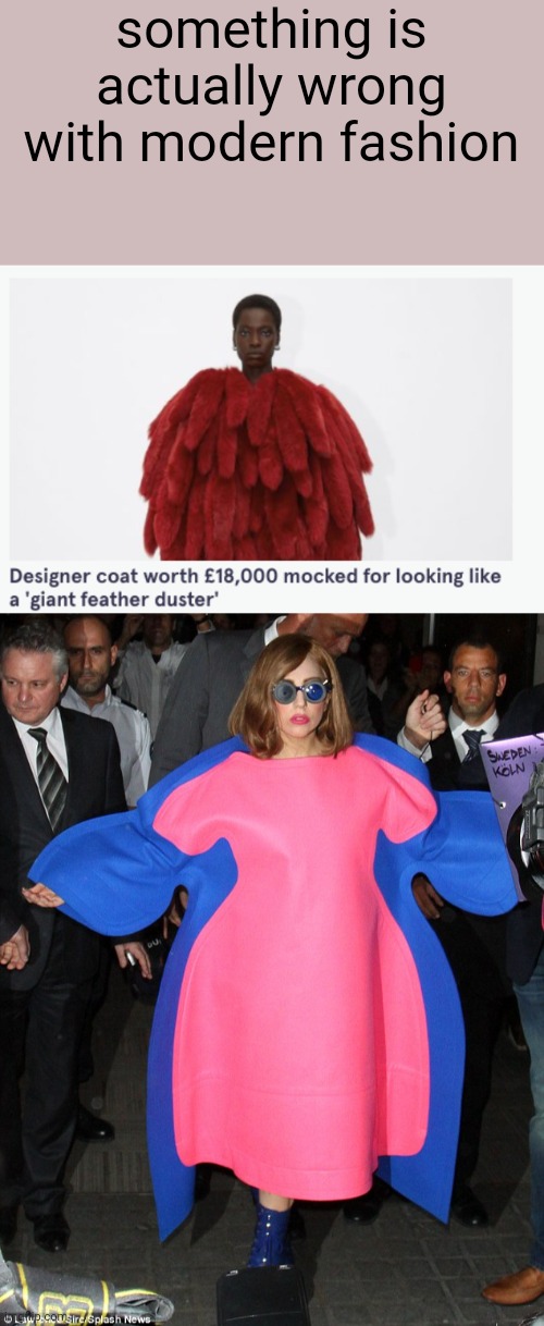 the second one looks like A SLIPPIN SLIDE BRO | something is actually wrong with modern fashion | image tagged in feather duster coat,ridiculous style bad style bad fashion style mistake | made w/ Imgflip meme maker