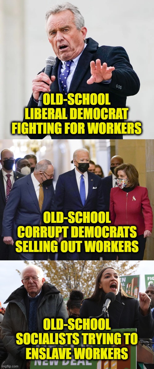 3 kinds of Democrats | OLD-SCHOOL
LIBERAL DEMOCRAT
FIGHTING FOR WORKERS; OLD-SCHOOL
CORRUPT DEMOCRATS
SELLING OUT WORKERS; OLD-SCHOOL
SOCIALISTS TRYING TO
ENSLAVE WORKERS | image tagged in democrats | made w/ Imgflip meme maker