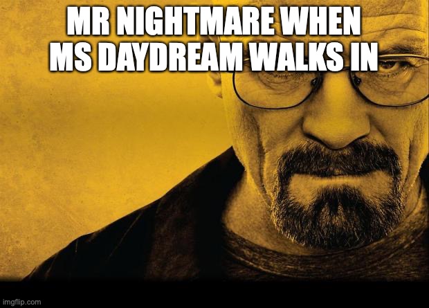 mr nightmare meme | MR NIGHTMARE WHEN MS DAYDREAM WALKS IN | image tagged in breaking bad,mrnightmare | made w/ Imgflip meme maker