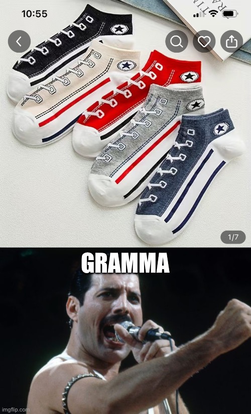 Grandma | GRAMMA | image tagged in freddie mercury,granny,shoes | made w/ Imgflip meme maker