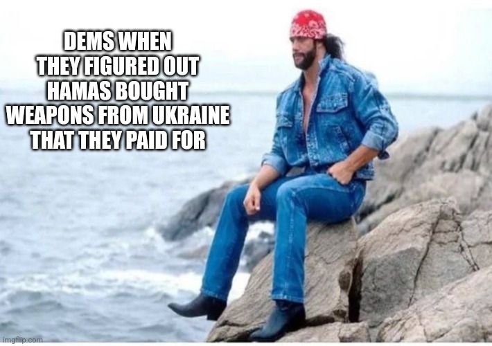 Deep thought savage | DEMS WHEN THEY FIGURED OUT HAMAS BOUGHT WEAPONS FROM UKRAINE THAT THEY PAID FOR | image tagged in deep thought savage | made w/ Imgflip meme maker