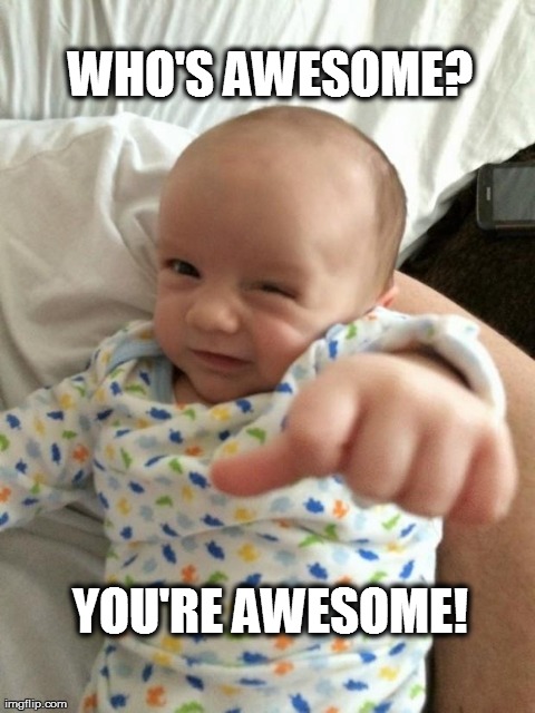 WHO'S AWESOME? YOU'RE AWESOME! | image tagged in babies | made w/ Imgflip meme maker