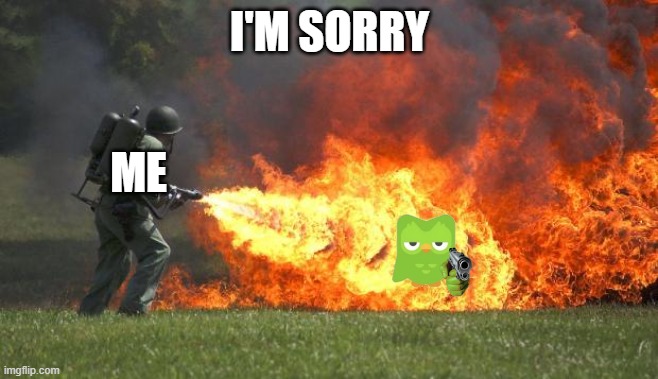 flamethrower | I'M SORRY ME | image tagged in flamethrower | made w/ Imgflip meme maker