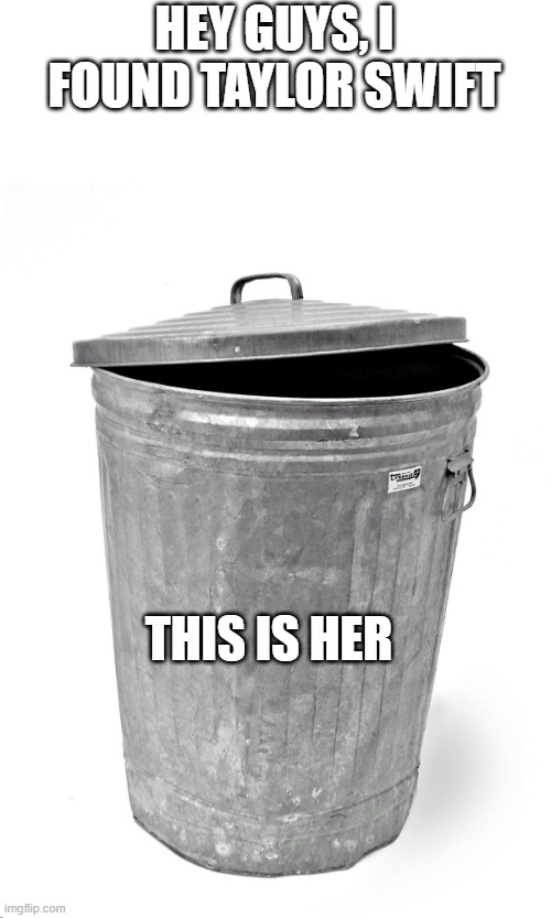 Trash Can | HEY GUYS, I FOUND TAYLOR SWIFT THIS IS HER | image tagged in trash can | made w/ Imgflip meme maker