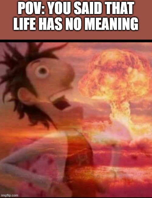 Life has no meaning | POV: YOU SAID THAT LIFE HAS NO MEANING | image tagged in mushroomcloudy | made w/ Imgflip meme maker
