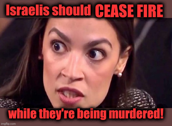 aoc trying to make it easier to kill the Jews | CEASE FIRE; Israelis should; while they're being murdered! | image tagged in aoc mad,antisemitism,democrats,memes,israel,terrorists | made w/ Imgflip meme maker