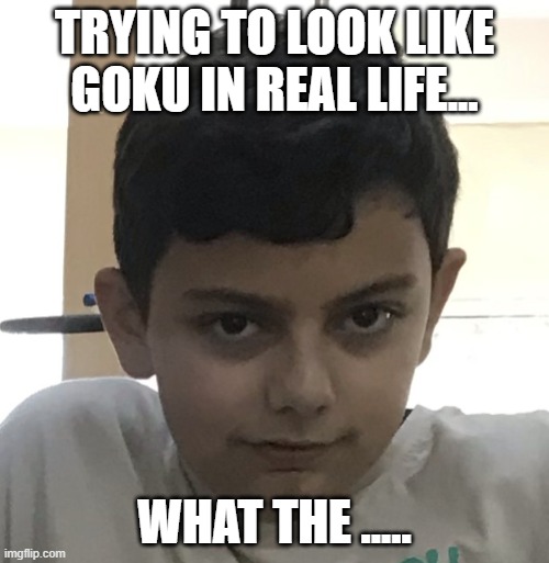 TRYING TO LOOK LIKE GOKU | TRYING TO LOOK LIKE GOKU IN REAL LIFE... WHAT THE ..... | image tagged in wtf | made w/ Imgflip meme maker