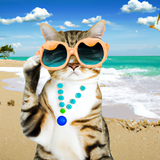 High Quality Cat with a sunglass at the beach Blank Meme Template