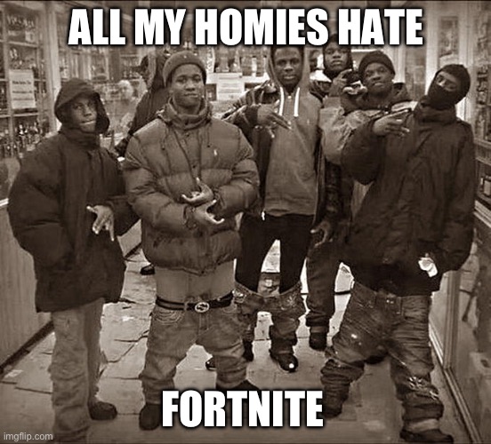 Fortnite is goofy | ALL MY HOMIES HATE; FORTNITE | image tagged in all my homies hate | made w/ Imgflip meme maker
