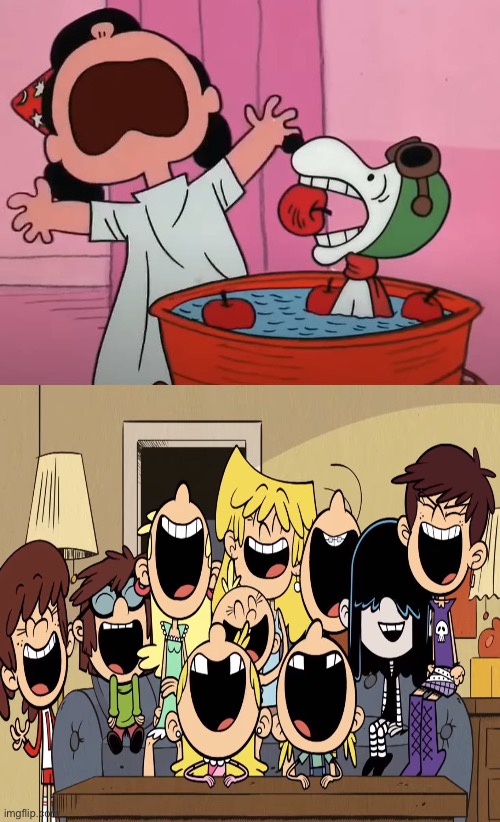 Loud Sisters Laughing at Lucy Freaking Out | image tagged in the loud house,loud house,laughing,sisters,girls,freaking out | made w/ Imgflip meme maker