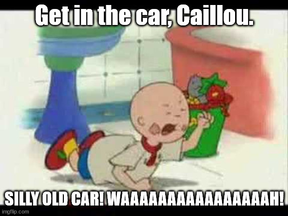 Caillou's Tantrum | Get in the car, Caillou. SILLY OLD CAR! WAAAAAAAAAAAAAAAAH! | image tagged in caillou's tantrum | made w/ Imgflip meme maker