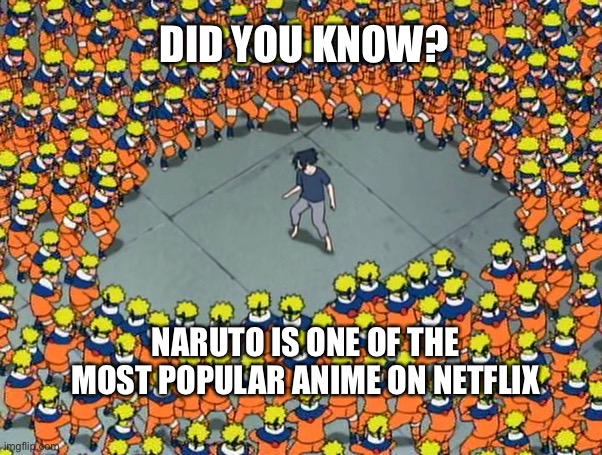 Fact of the week! | DID YOU KNOW? NARUTO IS ONE OF THE MOST POPULAR ANIME ON NETFLIX | image tagged in naruto clone jutsu,anime | made w/ Imgflip meme maker