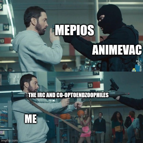 He's a simp for a killer. | MEPIOS; ANIMEVAC; THE IRC AND CO-OPTOENDZOOPHILES; ME | image tagged in mepios sucks,war,anti furry,furry,brothers to the end | made w/ Imgflip meme maker