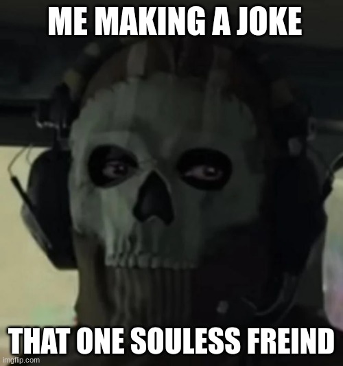 bro you alive | ME MAKING A JOKE; THAT ONE SOULESS FREIND | image tagged in ghost cod | made w/ Imgflip meme maker