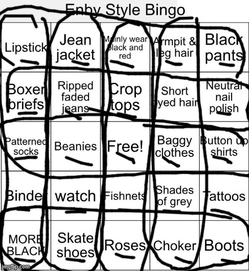 Enby Style Bingo | image tagged in enby style bingo | made w/ Imgflip meme maker