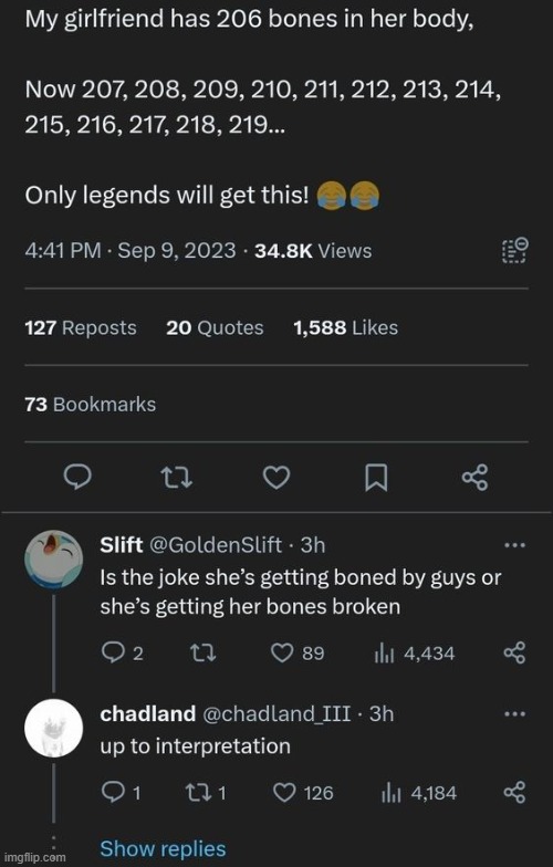 I thought they were talking about suddenly getting pregnant and having bones developing in the infant X_X | made w/ Imgflip meme maker