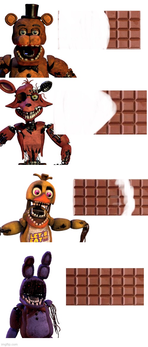 bonnie has no ability to eat anything :( like I get this is supposed to be a one-off meme but if u want part 2 lemme know | image tagged in fnaf,withered bonnie gets no chocolate,oh wow are you actually reading these tags,stop reading the tags | made w/ Imgflip meme maker