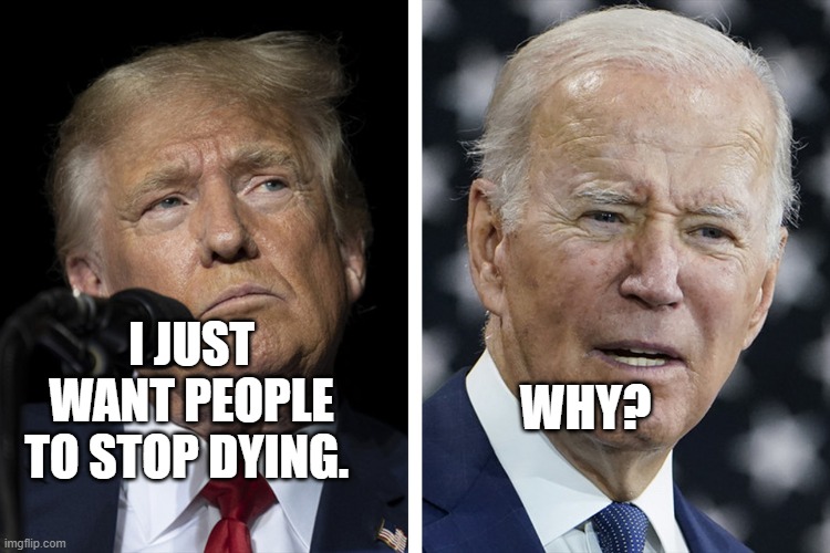trump biden | WHY? I JUST WANT PEOPLE TO STOP DYING. | image tagged in trump biden | made w/ Imgflip meme maker
