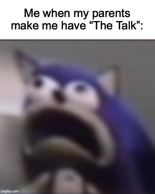 You know what I mean | Me when my parents make me have “The Talk”: | image tagged in distress | made w/ Imgflip meme maker