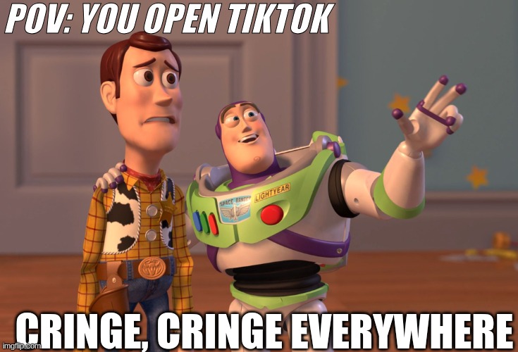 Downloading TikTok was your first mistake... | POV: YOU OPEN TIKTOK; CRINGE, CRINGE EVERYWHERE | image tagged in memes,x x everywhere | made w/ Imgflip meme maker