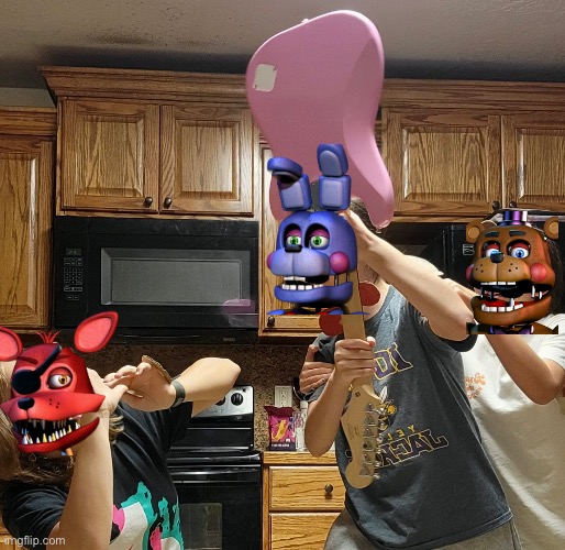 Me, my girlfriend, and her sister did a cardboard cosplay of the animatronics | image tagged in fnoof | made w/ Imgflip meme maker