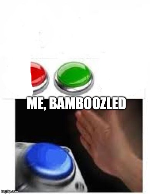 Red Green Blue Buttons | ME, BAMBOOZLED | image tagged in red green blue buttons | made w/ Imgflip meme maker