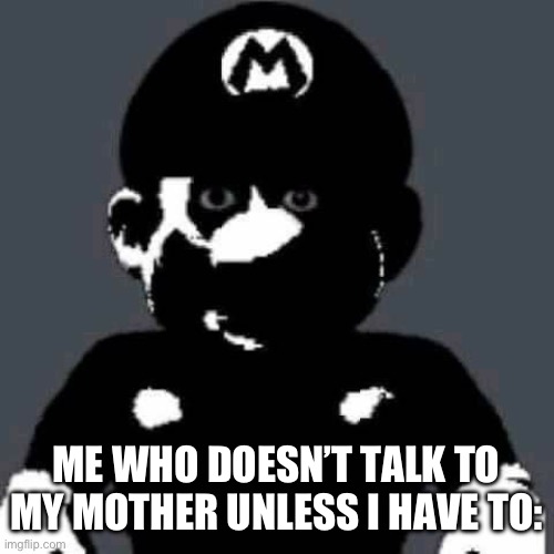 scary mario | ME WHO DOESN’T TALK TO MY MOTHER UNLESS I HAVE TO: | image tagged in scary mario | made w/ Imgflip meme maker