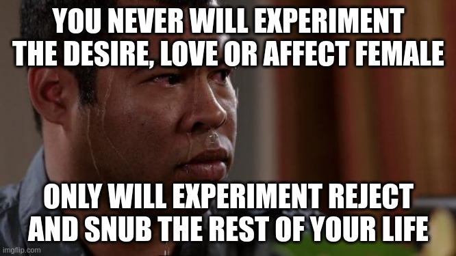 affect | YOU NEVER WILL EXPERIMENT THE DESIRE, LOVE OR AFFECT FEMALE; ONLY WILL EXPERIMENT REJECT AND SNUB THE REST OF YOUR LIFE | image tagged in key and peele | made w/ Imgflip meme maker