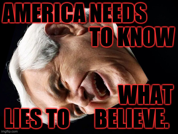 AMERICA NEEDS
                     TO KNOW WHAT 
LIES TO      BELIEVE. | made w/ Imgflip meme maker