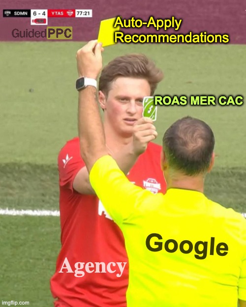 Google vs Google Ads Agency | Auto-Apply Recommendations; ROAS MER CAC; Google; Agency | image tagged in max fosh uno reverse,google ads,google,youtube ads | made w/ Imgflip meme maker