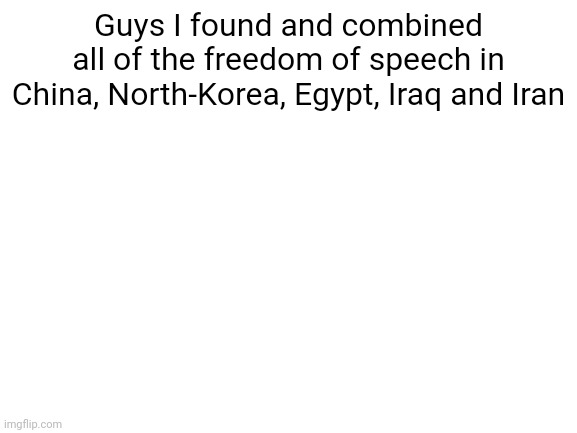 There are a lot more that I probably forgot | Guys I found and combined all of the freedom of speech in China, North-Korea, Egypt, Iraq and Iran | image tagged in blank white template,freedom of speech,freedom,religious freedom,politics | made w/ Imgflip meme maker