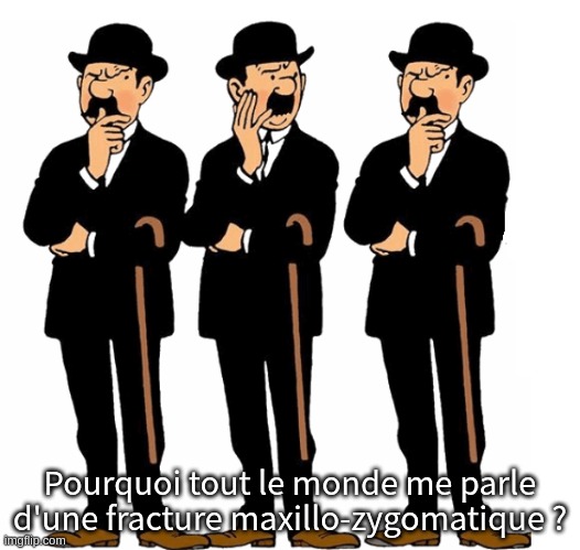 dupont et dupont et dupont | Pourquoi tout le monde me parle d'une fracture maxillo-zygomatique ? | image tagged in dupont et dupont et dupont | made w/ Imgflip meme maker